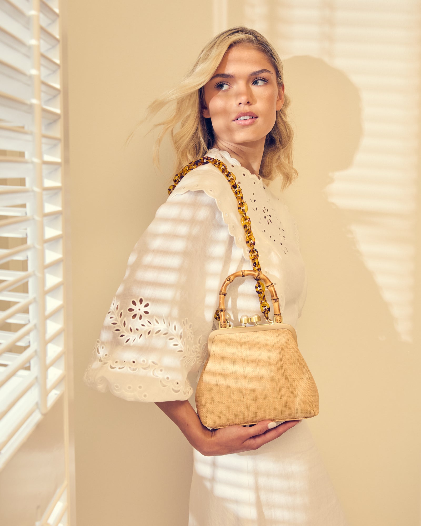Pamela Munson - The Petite Lee Natural, Raffia Small Handbag